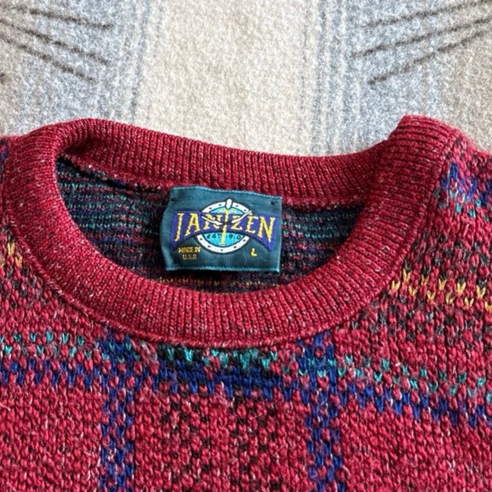 Vintage 90s Men’s Jantzen Pullover Knit Sweater Size Large Made In USA Colorful - Picture 2 of 6